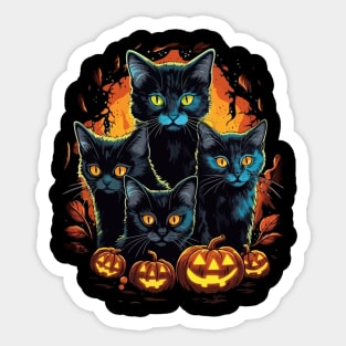 Halloween Scary Black Cats Cute Pumpkin Sticker